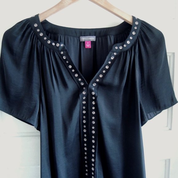 Vince Camuto Black & Silver Stud Embellished Flutter Sleeve Blouse M - Picture 3 of 9